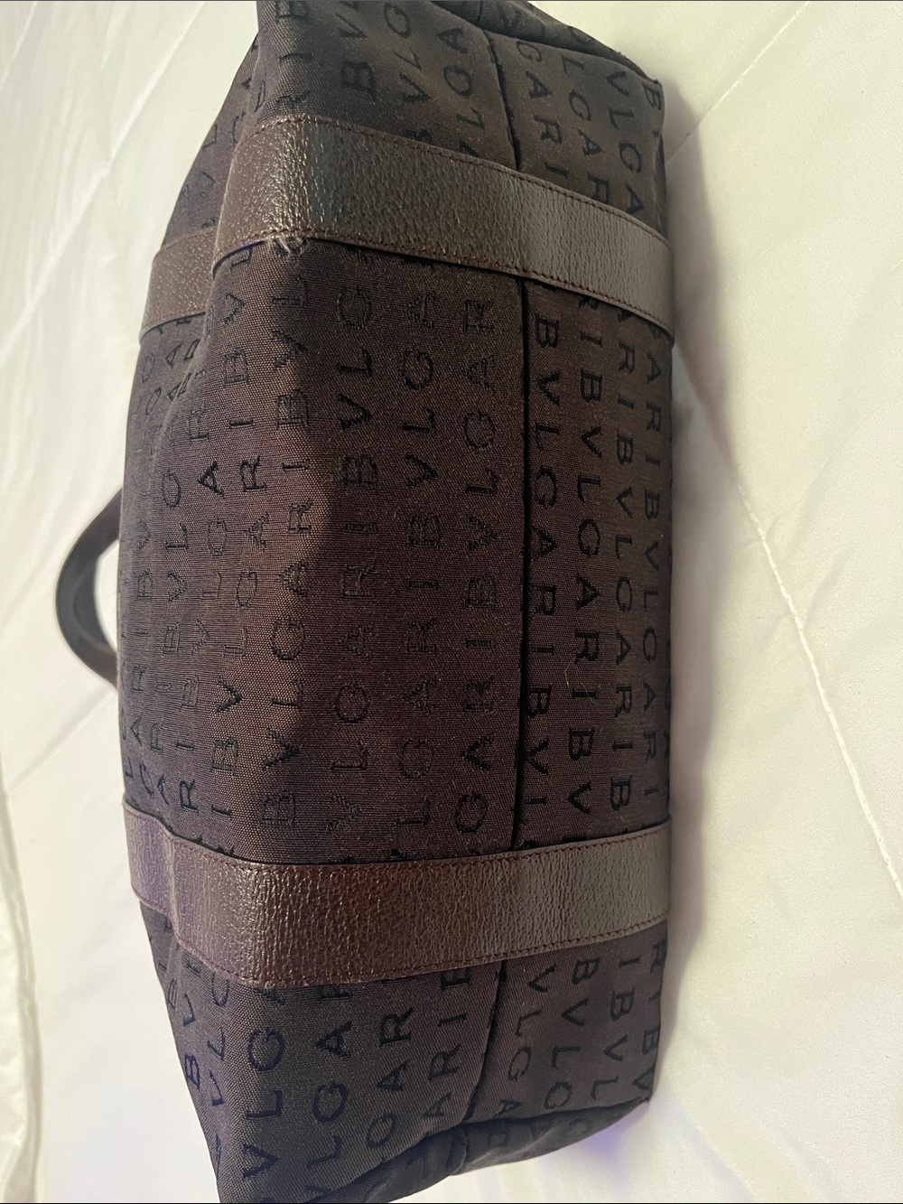 Bvlgari Logomania Dark Brown Canvas & Leather Tote EUC Retail $1200 - Picture 10 of 16